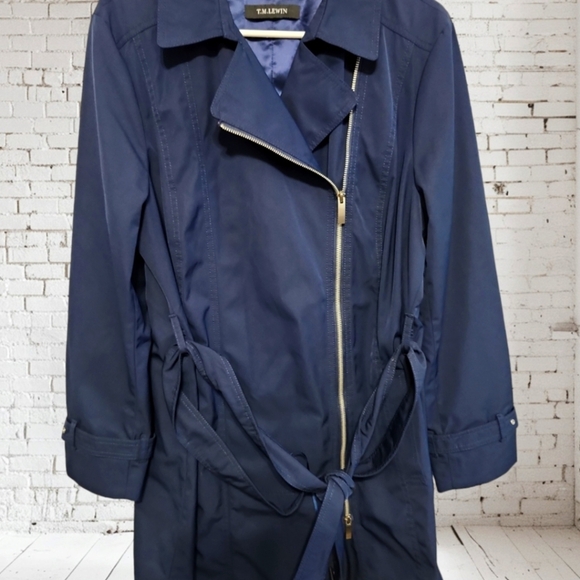 T.M. Lewin Black Trench Coat Asymmetrical Zip Belted Long Sleeve Very Rare S/O - Picture 1 of 12